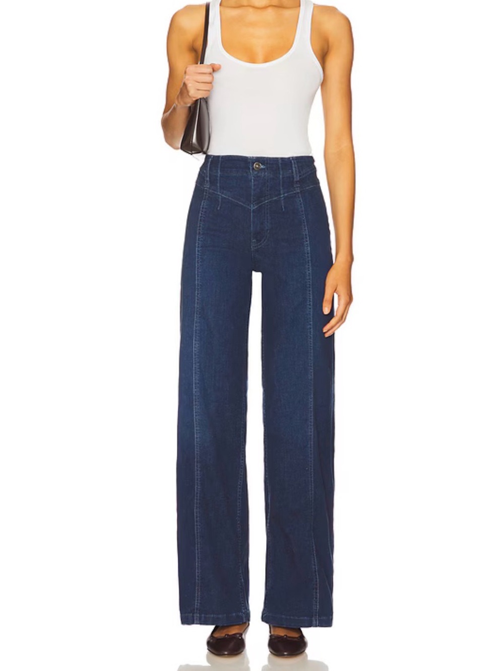 Free People Dark Blue High-Rise Wide-Leg Jeans
